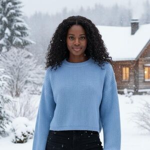 Vero Moda Blue Crew Neck Sweater with Ribbed Texture